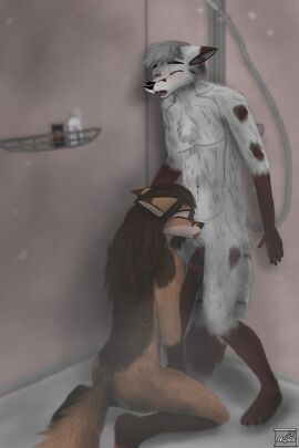 absurd_res anthro anthro_on_anthro arctic_fox athletic balls balls_fondling bathing black_nose bodily_fluids breasts brown_body brown_fur brown_hair canid canine canis chest_tuft claws closed_eyes covered_breasts cum cum_in_mouth cum_inside detailed_background dipstick_ears dipstick_tail duo ear_markings ejaculation elvira_(michalinovic) eyebrows facial_markings feet fellatio female fluffy fluffy_tail fondling fox fur fur_markings genital_fluids genitals gloves_(marking) hair hand_on_balls happy happy_sex head_markings hi_res humanoid_genitalia humanoid_hands humanoid_penis intense_orgasm intraspecies jarek_(michalinovic) kneeling kneeling_oral_position leg_markings licking long_hair love male male/female mammal markings michalinovic multicolored_body multicolored_ears multicolored_fur multicolored_tail open_mouth oral orgasm orgasm_face pawpads penile penis penis_in_mouth penis_lick red_fox romantic romantic_ambiance romantic_couple romantic_sex saliva sex shaking_orgasm shower shower_sex showering socks_(marking) standing tail tail_markings teeth tender tongue true_fox tuft wet wet_body white_body white_fur white_hair