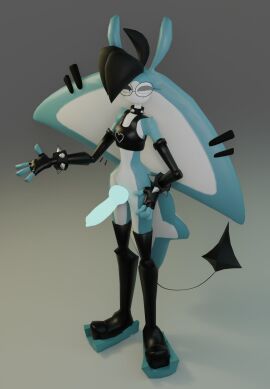 2024 3d 3d_model anthro bioluminescence clothed collar crop_top emo eyelashes female female_only fingerless_gloves futa_only futanari glasses hair high_resolution highres intersex knot latex latex_gloves latex_thighhighs makeup marine piercings short_hair sneakers spiked_collar stingray tail tarn_art