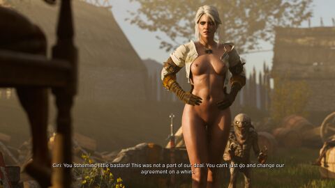 3d belethor's_smut cd_projekt_red ciri english_text female freckles gloves green_eyes light-skinned_female light_skin male mascara monster nekker nude outdoors penis pussy scar sword tattoo text the_witcher_(series) the_witcher_3:_wild_hunt white_hair witcher_medallion