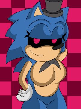 big_breasts big_thighs bowtie breasts clone_sonic female five_nights_at_freddy's five_nights_at_sonic's gloves red_background red_eyes seductive seductive_look seductive_smile solo sonic_(series) sonic_the_hedgehog tagme tagme_(artist) tophat