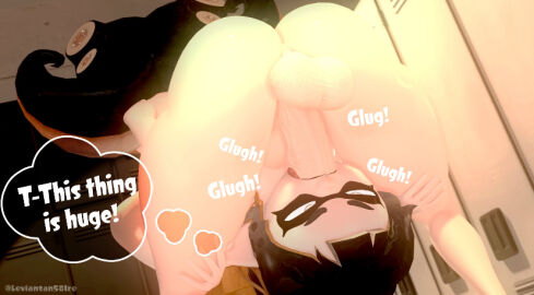 1futa 1girls 3d balls celeste_(leviantan581re) dialogue english_text erection face_fucking fellatio female futa_on_female futanari huge_penis inkling inkling_girl intersex leviantan581re light-skinned_female light-skinned_futa light_skin locker_room nintendo octoling octoling_girl penis splatoon standing tagme tentacle_hair testicles thought_bubble throat_swabbing