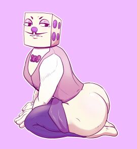 1boy ass ass_bigger_than_head ass_focus bara big_ass big_ass_(male) big_butt big_pecs big_thighs boots bottom bubble_ass bubble_butt cartoony cuphead_(game) dice femboy fully_clothed gay gloves king_dice lighting male male_only mooning muscular muscular_male niz oiled simple_background sitting solo suit teasing the_cuphead_show thick_ass video_games yaoi