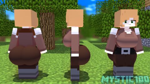 1girls ass big_ass big_breasts big_butt breasts character_profile elysia_the_guard_villager female green_eyes large_breasts minecraft mystic100 reference_image solo standing uniform villager_(minecraft)