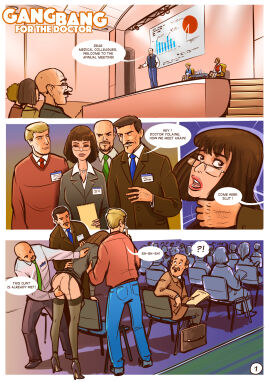 bald blonde_hair brown_hair character_request clothed clothed_female clothed_male disarten double_fellatio_vaginal double_penetration facial_hair female gangbang_for_the_doctor glasses high_heels imminent_rape imminent_sex lingerie male multiple_boys multiple_males original pussy quadruple_penetration triple_penetration undressing undressing_another yolaine_(disarten)