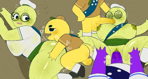 1girls 2boys balls big_breasts big_penis breasts clothing eyewear female female_penetrated glasses larger_female male male/female male_penetrating male_penetrating_female mamas_hell oral peak-chan_(okgaki) peak_(videogame) penis perching_position pussy scout_(peak) size_difference smaller_male text thick_thighs vaginal_penetration