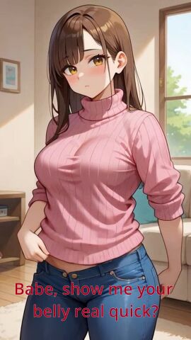 ai_animation ai_art ai_assisted ai_generated belly_button belly_button_penetration brown_eyes brown_hair clothed_sex cum_in_belly_button cum_in_navel cum_on_belly cute happy living_room low_rise_jeans navel navel_fetish navel_penetration navel_poke orgasm pink_sweater pov pov_eye_contact quick_shot quickie smile sweater_lift tagme teasing teasing_viewer vertical_video video wholesome