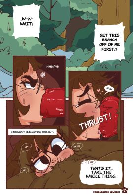 1boy 1girls 2d animal_genitalia animal_penis blowjob bodily_fluids brown_body brown_fur bush canid canine canine_genitalia canine_penis comic day deepthroat detailed_background dialogue english_text fellatio female forest forest_background fur genitals glasses grass heart_symbol human knot knotted_penis male mammal mythological_canine mythological_creature mythology oral oral_penetration outdoors pandadough pandadough_lewdles penetration penile penis plant sex shrub speech_bubble tears tears_of_pleasure text tree were werecanid werecanine werewolf