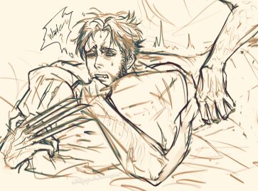 2boys claw_(weapon) deadpool gay implied_sex logan_(x-men) male male_only marvel marvel_comics monochrome pillow pillow_grab rappelvide scar sex sex_from_behind short_hair teeth wolverine_(x-men) x-men x-men_origins:_wolverine yaoi