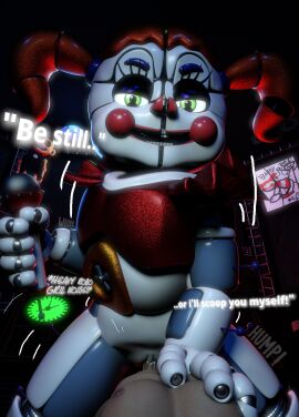 1boy 1girls 3d animatronic baby_(fnafsl) circus_baby circus_baby_(fnaf) circus_baby_(original) cum cum_in_pussy cum_inside english_text female five_nights_at_freddy's five_nights_at_freddy's:_sister_location green_eyes jordevoir little_joe_(fnaf) male penetration penis pov pussy robot robot_girl robot_humanoid straight text twintails vagina vaginal_penetration vaginal_sex white_body