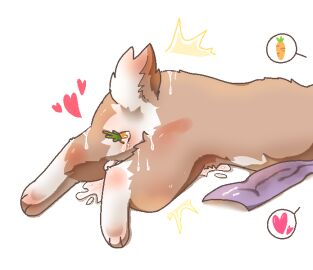 anal anal_sex animal anus ass balls bodily_fluids bunny carrot carrot_in_ass cum cum_in_ass cum_inside cum_on_ground cum_on_leg emanata fabulous_beasts feral food food_fetish food_in_ass food_insertion food_play genital_fluids genitals heart_symbol improvised_sex_toy lying male on_front penetration plant rabbit small_balls solo tuye_(youshouyan) unknown_artist vegetable