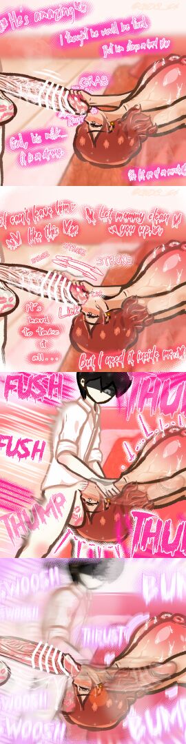 1boy 1boy1girl 1girls big_breasts big_penis blush breasts cleaning_cock color comic english_text female forced_oral hand_on_neck hands_on_neck huge_cock incest incest_(lore) kiss_mark lipstick lipstick_mark male male/female mother mother_and_son nipples omori penis red_hair son sucking sucking_penis sunny's_mom_(omori) sunny_(omori) text