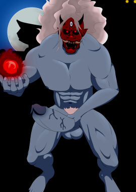balls big_balls big_feet big_penis blue_body cumshot dead_by_daylight fanart flashlight japanese_mythology male moonlight muscles muscular muscular_male oni penis solo solo_male the_oni_(dbd) toonfurart white_hair