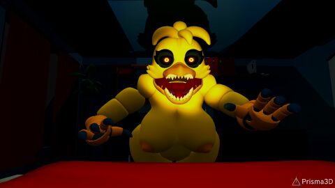 1girls 3d animatronic animatronic_female beak chicken fangs female female_focus female_only five_nights_at_freddy's five_nights_at_freddy's_4 monster monster_girl nightmare_chica_(fnaf) prisma3d sharp_teeth solo tagme yellow_body
