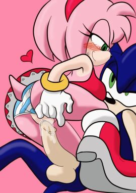 1boy 1girls amy_rose anthro assertive_female breasts female heart imminent_penetration imminent_sex male panties pink_background pink_fur pink_hair sex small_breasts sonic_(series) sonic_the_hedgehog tojyo