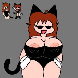 1girls :d areolae big_breasts black_eyes breasts brown_hair cat_costume cat_ears cat_girl cat_tail catgirl chubby chubby_female cursed_cat_gf_(vs_cartoon_cat) female female_focus fnf friday_night_funkin friday_night_funkin_mod girlfriend_(friday_night_funkin) gloves pink_areola pink_nipples reference_image simple_shading solo solo_focus tagme thick_thighs tireddude28 toony_eyes trevor_henderson visible_breasts visible_nipples vs_cartoon_cat white_gloves