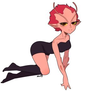 black_legwear clothed crawling dark_willow dota_2 fairy female looking_at_viewer pink_skin solo_female