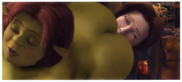 3d dreamworks eating_ass female human_fiona ogress_fiona princess_fiona princess_fiona_(human) princess_fiona_(ogre) rastifan selfcest shrek_(series) yuri