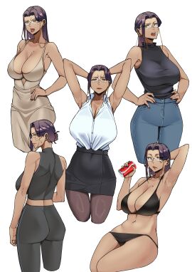 1girls absurd_res armpits ass bikini black_bikini black_swimwear breasts cleavage clothed clothing dress earrings female female_only glasses huge_breasts jeans long_hair mature mature_female mature_woman milf mole mole_on_breast mole_under_eye navel open_mouth original purple_hair purple_nails skirt soda soda_can solo solo_female suo68 swimwear tied_hair white_background