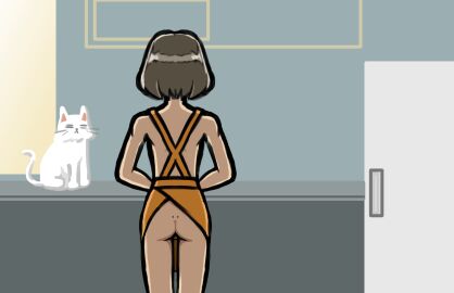 1girls animated animated_gif apron ass drawfag feline female from_behind mature_female naked_apron rhythm_heaven rhythm_heaven_groove rhythm_tengoku rhythm_tengoku_miracle_stars shaking_hips short_hair