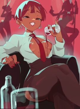 1girls 2d breasts breasts_out earrings female female_only light-skinned_female light_skin nipples office_clothing original original_character pouring_on_self seductive seductive_eyes seductive_look short_hair slurp_(artist) slurp_nsfw small_breasts solo solo_female teasing tie unbottoned_shirt unbuttoned wine wine_glass