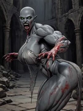 1girls ai ai_generated angry animated ass attack attacking_viewer bald black_eyeshadow black_lipstick breasts claws eyeshadow female female_only gore green_eyes grey-skinned_female huge_ass huge_thighs indoors lipstick massive_breasts muscular muscular_female nightgown oc original_character ruins running solo solo_female sound thighs torn_clothes transparent_clothing vampire vampire_girl vascular video voluptuous voluptuous_female