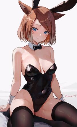 1girls absurd_res absurdres animal_ear_fluff animal_ears arm_support armpits ass bare_armpits bare_chest bare_hands bare_hips bare_shoulders bare_thighs belly belly_button black_bowtie black_bunny_ears black_bunnysuit black_legwear black_leotard black_thighhighs blue-eyed_female blue_eyes blush blush_lines blushing_female bowtie braid braided_hair breasts brown-haired_female brown_eyebrows brown_hair bunny_ears bunny_girl bunny_tail cleavage cleft_of_venus collar collarbone curvy curvy_body curvy_female curvy_figure curvy_hips curvy_thighs dot_nose feet female female_focus female_only final_fantasy final_fantasy_xiv fingers full_body groin head_tilt high_resolution highres hourglass_figure knees legs legs_apart legwear leotard light-skinned_female light_skin lips looking_at_viewer medium_breasts parted_bangs playboy_bunny short_hair shoulders simple_background sitting slender_body slender_waist slim_female slim_waist smile smiling_at_viewer solo sooon spread_legs thick_thighs thighhighs thighs thin_waist tilted_head v-line warrior_of_light_(ff14) white_background white_collar white_wrist_cuffs wide_hips wrist_cuffs