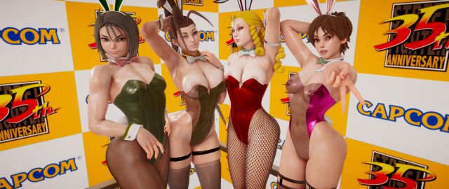 3d 4girls akira_kazama athletic athletic_female bare_shoulders breasts bunny_ears bunny_girl bunnysuit busty capcom cleavage ecchi_fighties female female_focus female_only hourglass_figure ibuki_(street_fighter) karin_kanzuki pinup pinup_pose rival_schools sakura_kasugano skimpy skimpy_clothes street_fighter street_fighter_v tagme wide_hips