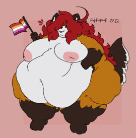 1girls anthro anthro_female anthro_focus anthro_only bbw bifurcated_gunt big_breasts breasts cleavage fat_rolls female furry huge_breasts lesbian_flag lesbian_pride_colors maple_(mexifurfoof) mexifurfoof nipples obese overweight tagme thick_thighs wide_hips
