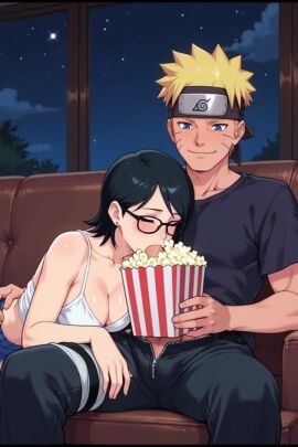 1boy 1girls 2025 2d age_difference ai_generated aistuffo animated big_breasts black_hair blonde_hair blonde_male blowjob blowjob_face blowjob_only blue_eyes blush boruto:_naruto_next_generations breasts cleavage cleavage_cutout earrings fellatio glasses indoors moaning movie_night naruto naruto_(series) penis popcorn red_eyes sarada_uchiha seductive_look sex short_hair sound tagme tank_top testicles tongue uzumaki_naruto video whisker_markings