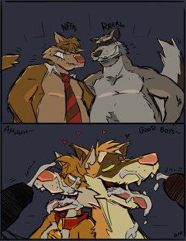 2021 2_panel_comic absurd_res anthro anthro_on_anthro bell bell_collar bodily_fluids brian_(razbuckner) cedamuc1 collar cum cum_in_mouth cum_inside cum_on_face cum_on_glasses cumshot cutaway domestic_cat domestic_ferret eddie_(cedamuc1) ejaculation english_text eyewear father_(lore) father_and_child_(lore) father_and_son_(lore) felid feline felis fur genital_fluids genitals glasses grey_body grey_fur group half-closed_eyes hand_behind_back hi_res incest_(lore) looking_pleasured male male/male mammal mateo_(cedamuc1) mustelid musteline narrowed_eyes necktie one_eye_closed onomatopoeia open_mouth open_smile orange_body orange_fur orf parent_(lore) parent_and_child_(lore) parent_and_son_(lore) penis praise raz_ferroo red_collar simple_background smile son_(lore) sound_effects tail teeth text true_musteline weasel yellow_eyes