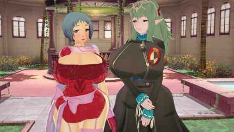 2girls 3d alternate_costume arisat arm_grab ass_in_dress atlus bare_thighs blue_hair blush breasts cape cleavage cosplay costume_switch crossover dress embarrassed female female_only fire_emblem fire_emblem_awakening fuuka_yamagishi fuuka_yamagishi_(cosplay) garter_straps gigantic_breasts gloves green_eyes green_hair grey_eyes hand_on_own_chest hourglass_figure indoors long_sleeves megami_tensei multiple_females multiple_girls nintendo persona persona_3 pointy_ears ponytail pool sega short_hair sidelocks smile thick_thighs thighhighs thighs tiki_(fire_emblem) tiki_(fire_emblem)_(adult) tiki_(fire_emblem)_(cosplay) water wide_hips window