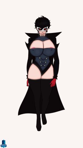 1girls akira_kurusu animated areola areola_slip areolae atlus big_breasts breasts female female_only genderswap genderswap_(mtf) gif joker_(persona) lipstick mask persona persona_5 prudentialtower red_lipstick ren_amamiya rule_63 thighhighs walking