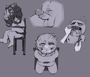 2024 asphyxiation bag_over_head bleeding_from_mouth blood_on_face bondage completely_naked completely_nude drunk drunk_bubble erection gore grim_(smiling_friends) hairy_belly hairy_legs intoxicated kartooning male male_focus male_only male_ryona naked naked_male nude nude_male penis pierced_genitals precum rope rope_bondage scars_on_thighs smiling_friends suffocating suffocation teeth_removal tied_to_chair toony