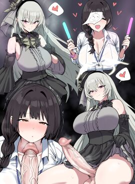 1futa 1girls absurdres balls bare_shoulders big_breasts big_penis black_dress black_gloves black_hair blue_archive blush bottomless breasts cleavage closed_eyes_smile closed_mouth clothed clothing detached_sleeves doodle_sensei_(blue_archive) dress erection female female_sensei_(blue_archive) futa_with_female futanari gloves grey_hair half-closed_eyes halo heart highres huge_cock human intersex large_breasts large_penis lifting_own_clothes light-skinned_female light-skinned_futa light_skin long_hair long_sleeves looking_at_viewer mostly_clothed multiple_females multiple_girls open_mouth paper_on_head penis purple_eyes sakurako_(blue_archive) sakurako_(idol)_(blue_archive) sensei_(blue_archive) shirt smile spoken_heart testicles uncensored veins veiny_penis white_halo white_shirt xipa yellow_eyes