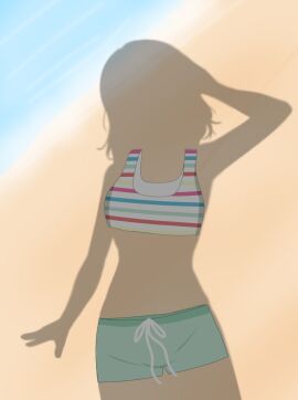 beach beach_sex beach_shadow_trend bikini dressed_shadow_(meme) love_live! love_live!_sunshine!! naked saito_shuka seiyuu shadow swimwear