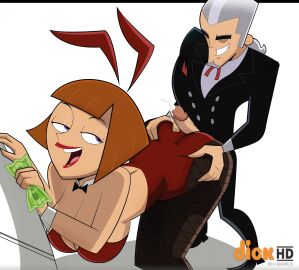 1boy 1girls all_fours ass assjob balls bent_over big_ass big_balls big_breasts breasts bunny_ears bunnysuit cheating cheating_wife cleavage commission cum cumshot danny_phantom doggy_style female from_behind gosgoz grabbing grabbing_ass large_breasts lipstick looking_back madeline_fenton male milf money money_in_hand open_mouth penis purple_eyes thick_thighs thighs vlad_masters wide_hips