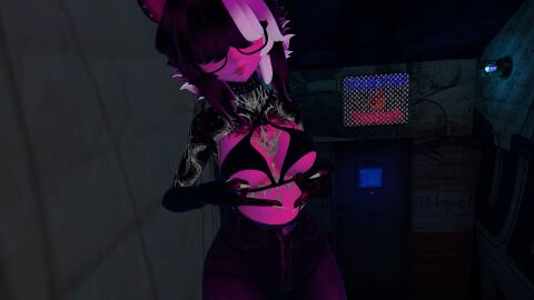 1girls bra breasts female glasses holding_breast punk vrchat vrchat_avatar vrchat_media vrchat_model