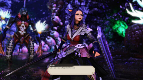 before_rape before_sex behind_another breasts cocky cocky_smile exposed_penis female final_fantasy_xiv glasses gpose_(ffxiv) idakiaria kiaria_ida male miqo'te overconfident penis sahagin shield sword unaware