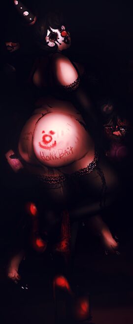 ass black_hair clown clown_nose cum cum_in_pussy cum_on_body deep_wound dildo fat feet gagged grey_eyes hat high_heels injury latex makeup multiple_girls non-web_source original pantyhose rob1n_ow running runny_makeup sex_toy thighs