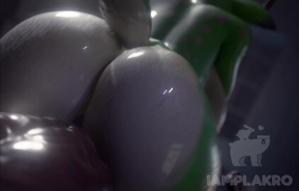 absurd_res anal anal_sex animated anthro ass big_butt butt_jiggle deer duo female fur genitals green_body green_fur hi_res jiggling male male/female mammal on_bottom on_top penetration penile penile_penetration penis penis_in_ass plakro reverse_cowgirl_position riding sex short_playtime tagme thick_thighs video