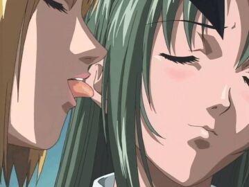 00s 2001 2girls animated bible_black blonde_hair blush closed_eyes female green_hair ito_mika kitami_reika licking licking_ear long_hair lowres mind_control multiple_females multiple_girls nurse open_mouth school_nurse school_nurse_and_student short_hair smile tagme teacher teacher_and_student tongue tongue_out yuri
