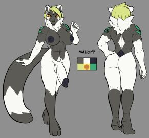 2024 ass balls bear213 black_body black_fur breasts fur futanari generation_7_pokemon genitals green_hair hair hi_res humanoid_genitalia humanoid_penis intersex mallory_(leo_the_observant_one) mammal model_sheet nintendo nipples no_humans nude passimian penis pokemon pokemon_(species) primate solo tail white_body white_fur
