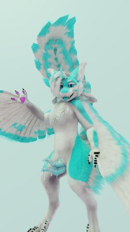 2_penises 3d absurd_res avali blue_body blue_eyes blue_fur bodily_fluids cum digital_media_(artwork) diphallia diphallism feathers fluffy fur genital_fluids genitals hi_res leaking_cum male multi_genitalia multi_penis ovipositor penis quill_avali_ad quill_feathertail solo white_body white_fur