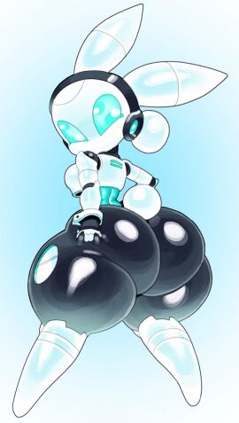 angstrom ass big_ass bunny_tail female hand_on_ass hand_on_butt latex looking_at_viewer robot robot_girl robot_humanoid shiny_skin shortstack thick_ass thick_thighs