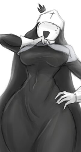 artneika_(artist) black_clothing breasts curvaceous curvy curvy_body curvy_female curvy_figure female fit fit_female friday_night_funkin friday_night_funkin_mod gloves hips large_breasts no_pupils nun smile smiling taki taki_(fevertown) tall_female taller_female thick_thighs underboob white_background widescreen