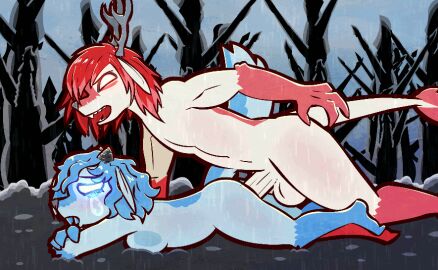 1boy 1girls 2024 ambiguous_penetration animated anthro anthro_on_anthro anthro_only anthro_penetrated anthro_penetrating anthro_penetrating_anthro antlers balls biped blue_body blue_fur blue_hair bodily_fluids canid canid_demon crying demon digital_media_(artwork) duo empty_eyes erection female female_penetrated from_behind_position fur furry furry_only genitals gloves_(marking) grinion_(species) hair horn intraspecies lying male male/female male_penetrating male_penetrating_female mammal markings multicolored_body multicolored_fur on_front penetration penis raining red_body red_fur red_hair sad_blue_(skashi95) sex skashi95 tears two-tone_body two-tone_fur white_balls white_body white_eyes white_fur white_penis