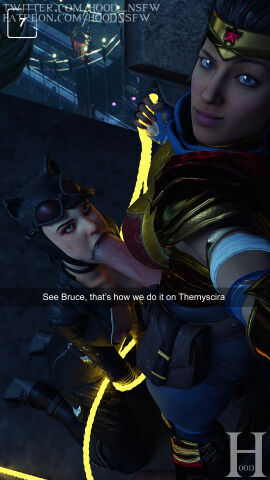 1futa 1girls 3d amazon amazonian_futa batman:_arkham_knight batman_(series) big_penis bodysuit catwoman catwoman_(arkham) catwoman_(arkham_knight) dc dc_comics diana_prince fellatio female futa_on_female futanari intersex kneeling kneeling_oral_position lasso lasso_of_truth light-skinned_female light-skinned_futa light_skin looking_at_viewer oral oral_sex penis penis_in_mouth self_upload selina_kyle sfm_hood suicide_squad suicide_squad:_kill_the_justice_league superhero_costume superheroine wonder_woman wonder_woman_(suicide_squad_game)