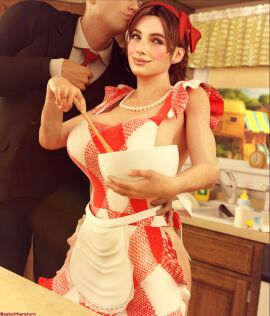 1boy 1girls 3d apron apron_only big_breasts blue_eyes breasts brown_hair domestication dress ellie_(the_last_of_us) ellie_williams female female_focus freckles makeup male naughty_dog sekaithereturn stepfordization tagme the_last_of_us the_last_of_us_2 wife