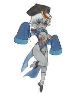 alternate_costume ankle_cuffs bead_necklace breastless_clothes breasts breasts_out canon_genderswap censored_nipples chibi chinese_clothes convenient_censoring covered_nipples crotchless_clothes female female_only full_body genderswap genderswap_(mtf) ginko_sakata gintama gintoki_sakata grey_body grey_skin hat jiangshi maebari medium_breasts necklace no_bra not_responding ofuda ofuda_on_nipples ofuda_on_pussy pelvic_curtain pussy red_eyes rule_63 shackles short_hair sleeves_past_wrists smile solo white_hair wide_sleeves zombie_girl