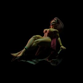 3d 3d_(artwork) 3d_model blender breath_of_the_wild dark_background female gerudo naked_female pose red_hair reflection solo solo_female the_legend_of_zelda urbosa